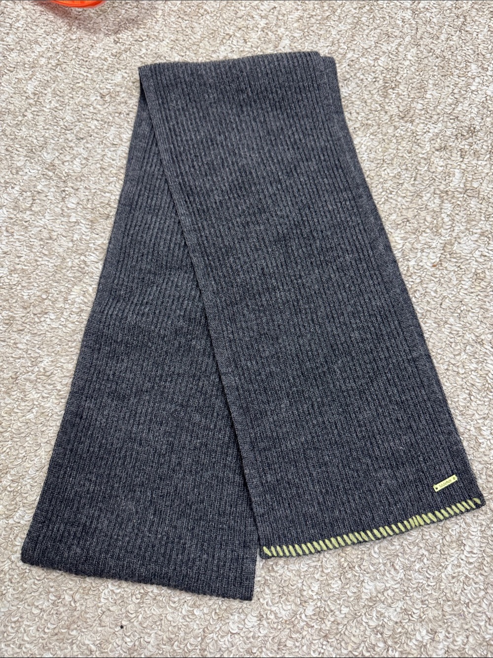 lululemon athletica Charcoal Gray Ribbed Knit Scarf with Lime Stitching